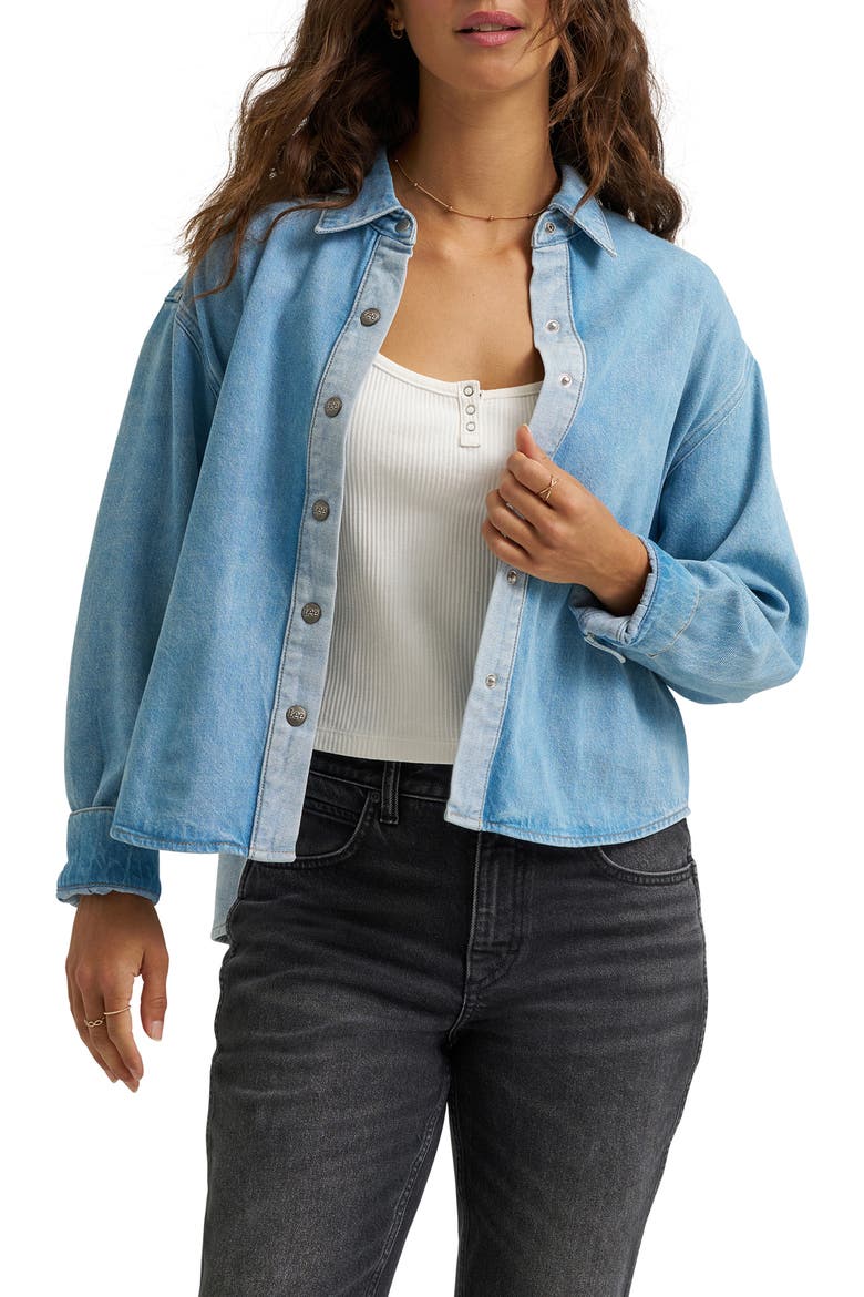 Drapey Contrast Wash Snap-Up Shirt, Main, color, LIGHT SUNBEAM