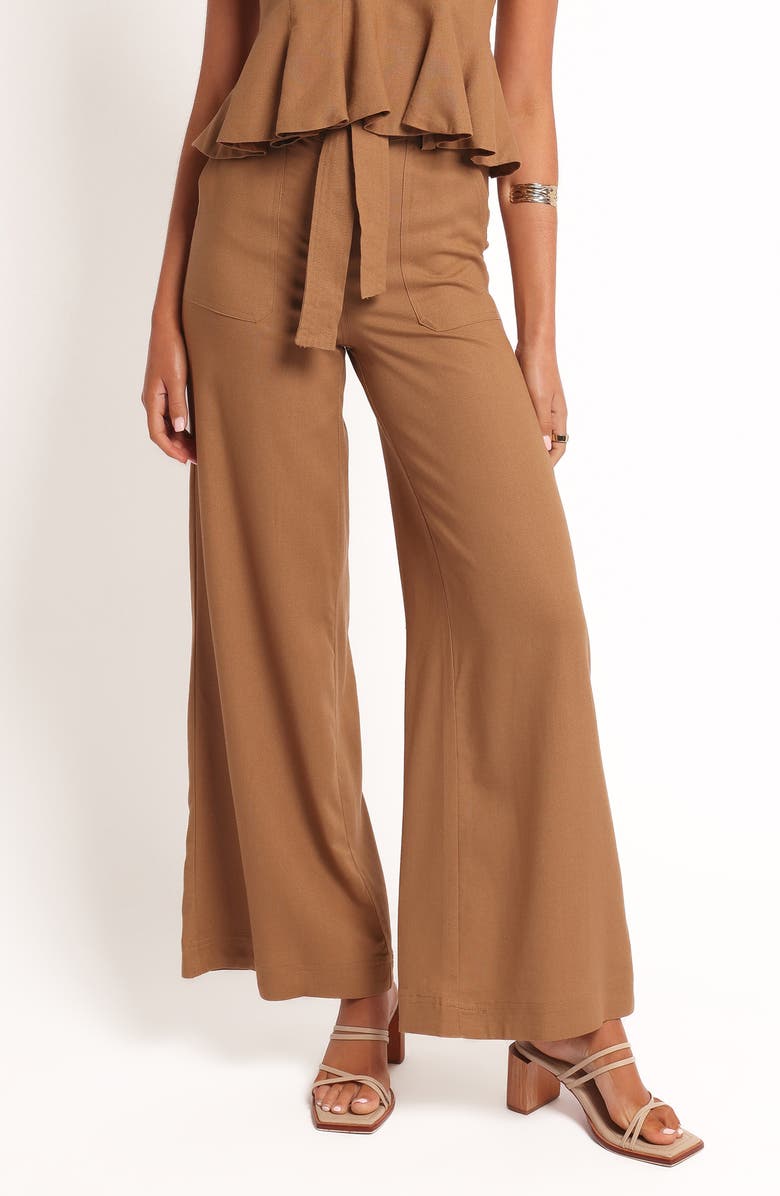 Petal & Pup Zuva Tie Waist Cotton & Linen Pants, Main, color, Golden Palm