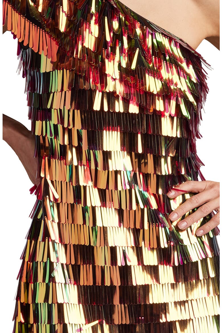 Sequin Fringe One-Shoulder Cocktail Minidress, Alternate, color, BRONZE SHIMMER
