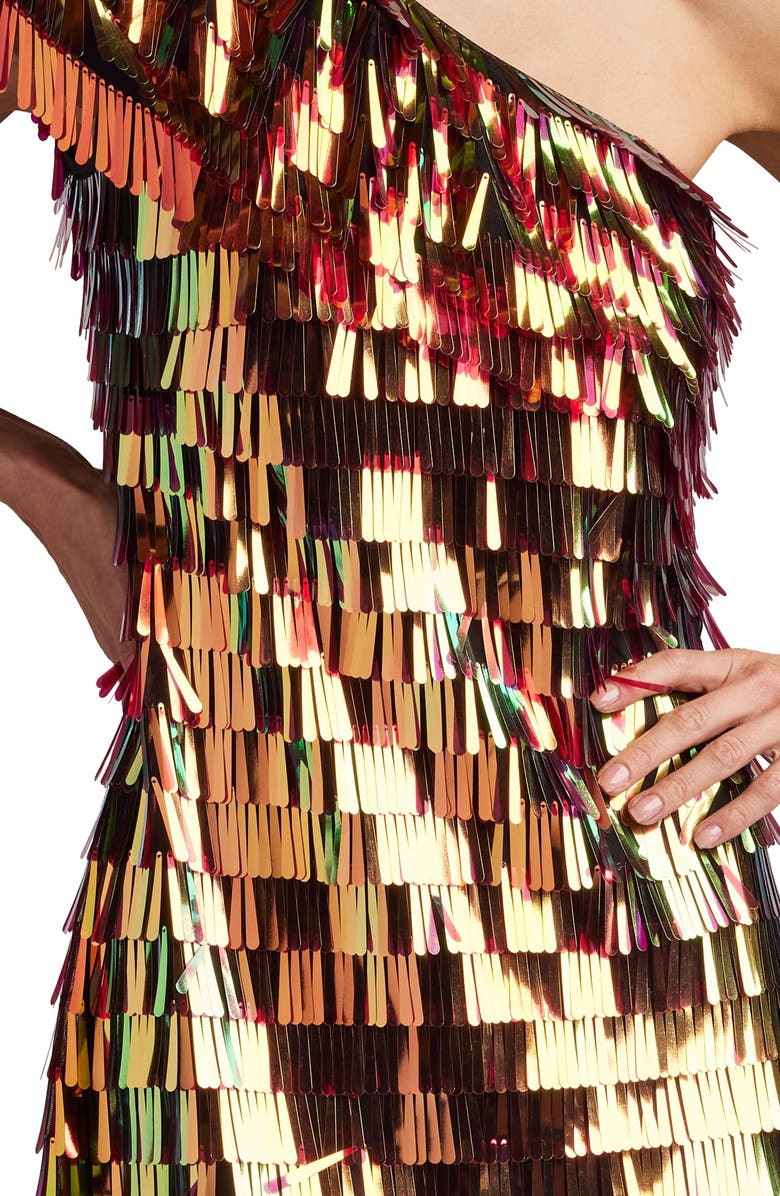 SHO by Tadashi Shoji Sequin Fringe One-Shoulder Cocktail Minidress, Alternate, color, Bronze Shimmer