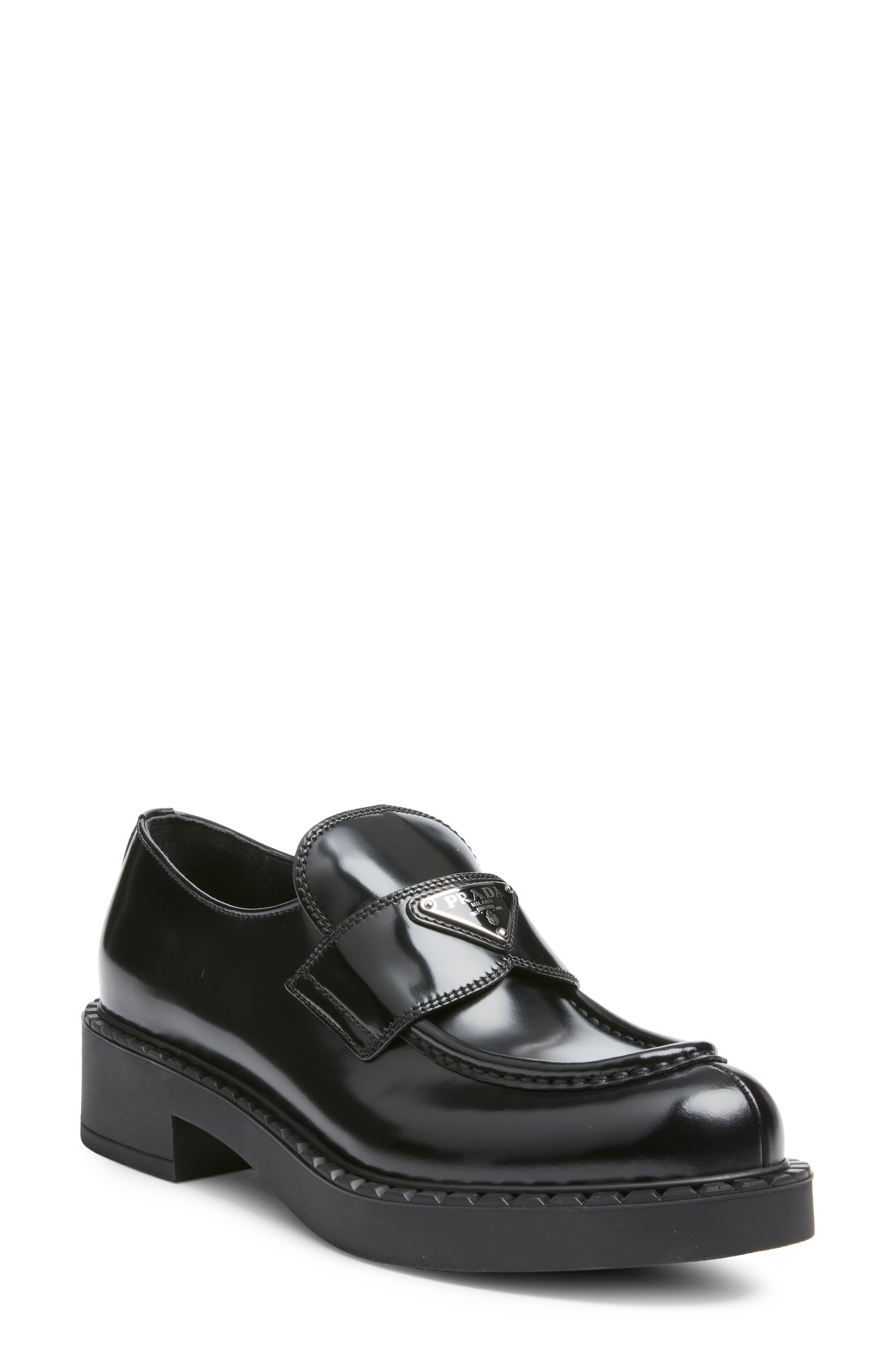 Prada Chocolate Logo Loafer, Main, color, 