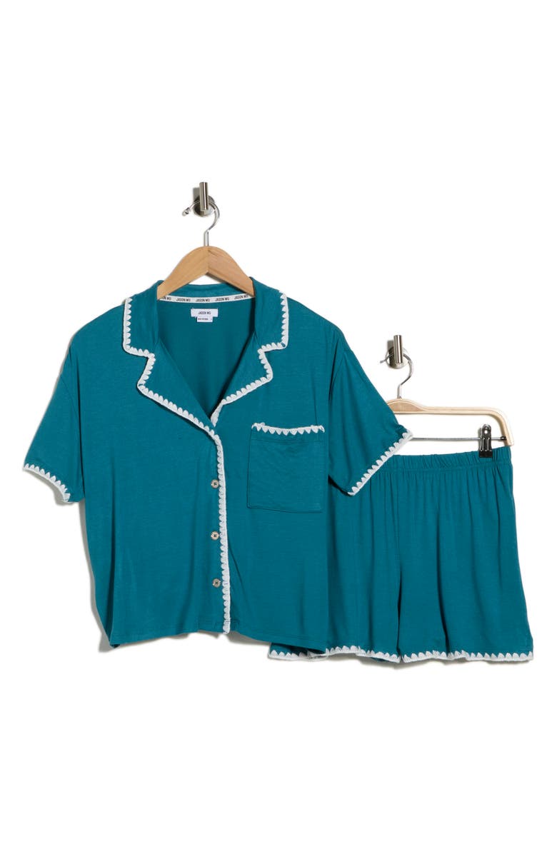 JASON WU Whipstitched Short Sleeve Top & Shorts Pajamas, Main, color, Teal