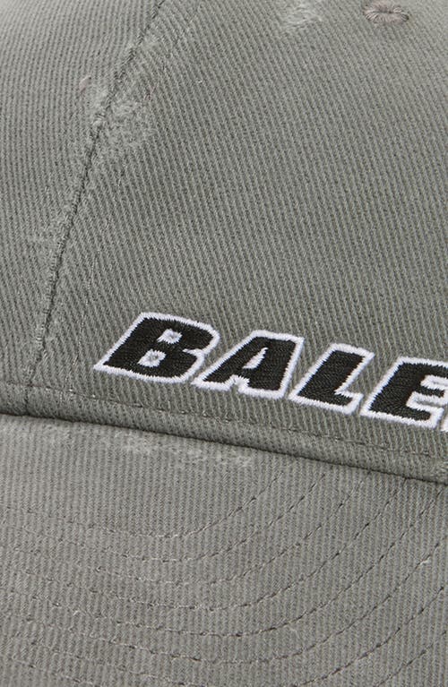 Balenciaga Tilted Typo Distressed Cotton Twill Baseball Cap In Gray