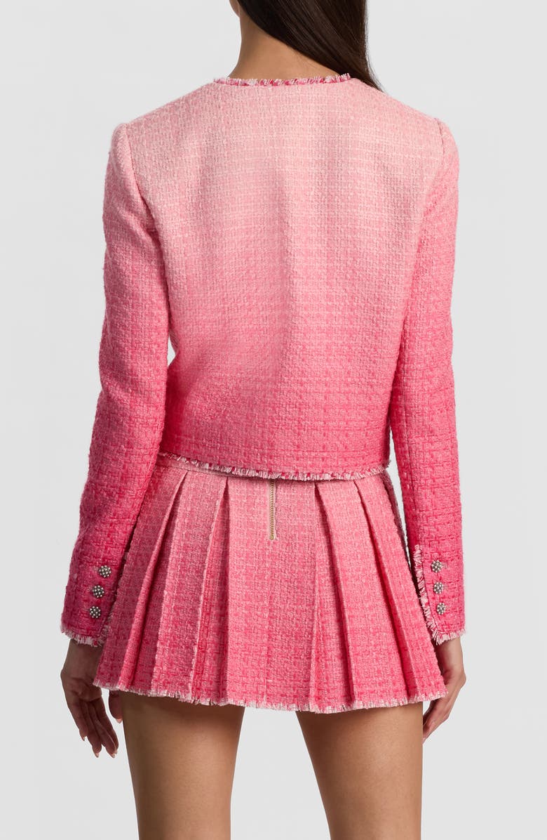 Alice + Olivia Dumont Fringe Trim Ombré Tweed Jacket, Alternate, color, 