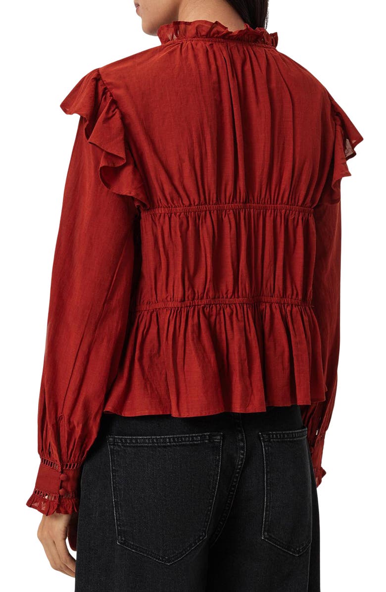 AllSaints Lima Ruffle Peplum Top, Alternate, color, Paprika Red