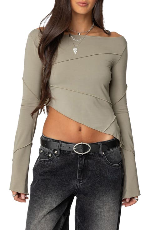 Asymmetric Seamed Long Sleeve Top