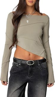 EDIKTED Asymmetric Seamed Long Sleeve Top