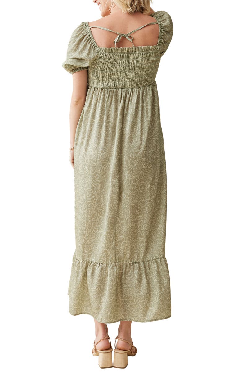Ingrid & Isabel<sup>®</sup> Elbow Sleeve Smocked Bodice Maxi Maternity Sundress, Alternate, color, Olive Two Tone