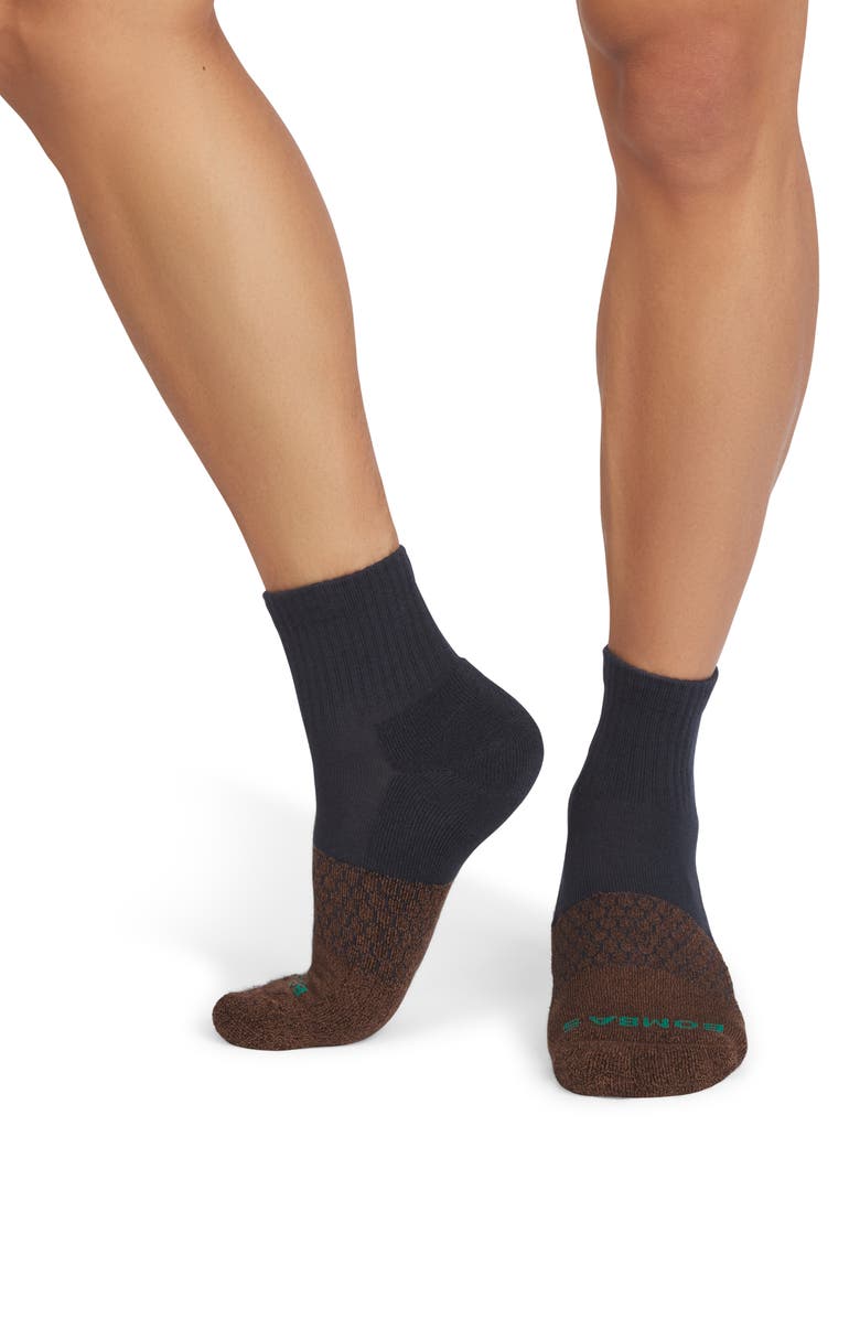 Bombas Marl Toe Block Quarter Crew Socks, Alternate, color, Navy Espresso