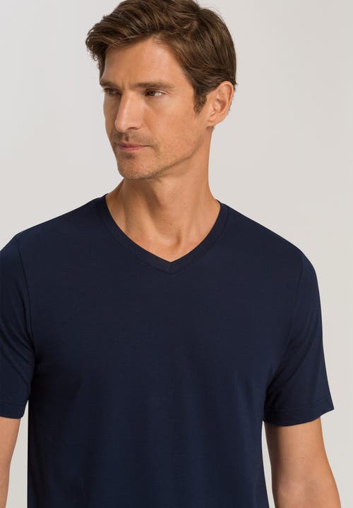 Hanro Cotton Superior V-neck T-shirt In Deep Navy