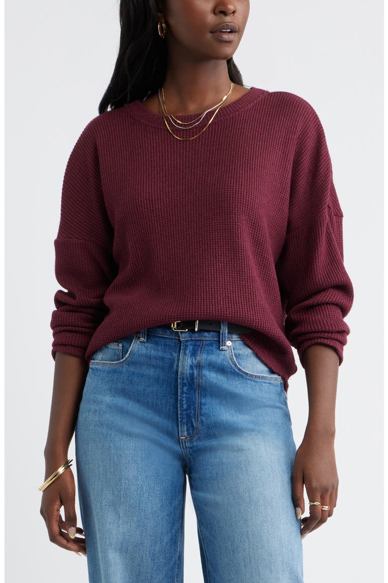 Long Sleeve Waffle Knit T-Shirt, Main, color, BURGUNDY LONDON