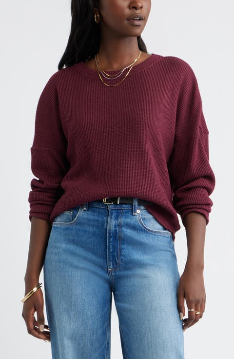 Long Sleeve Waffle Knit T-Shirt