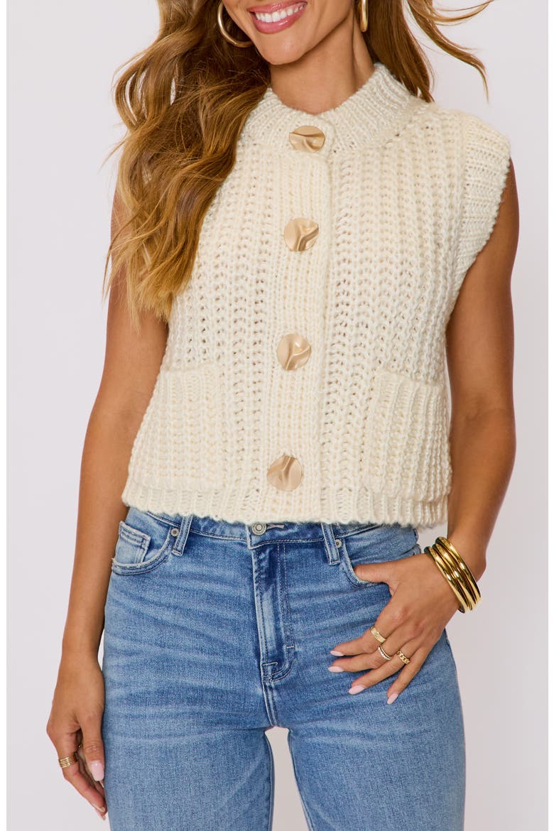 Daphne Hammered Button Sweater Vest, Alternate, color, CREAM