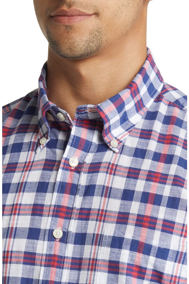 Plaid Madras Button-Down Shirt, Alternate, color, WHITE/ NAVY/ RED