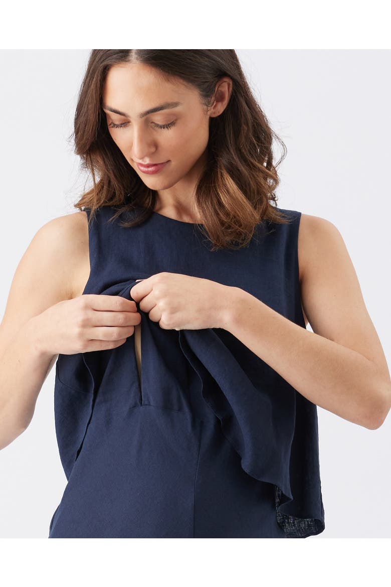 Lena Linen Nursing Dress, Alternate, color, Navy