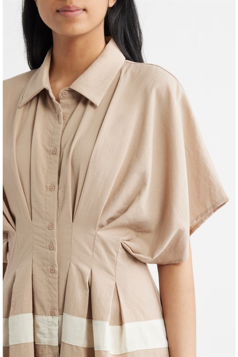 Pleated Shirtdress, Alternate, color, TAUPE CREAM
