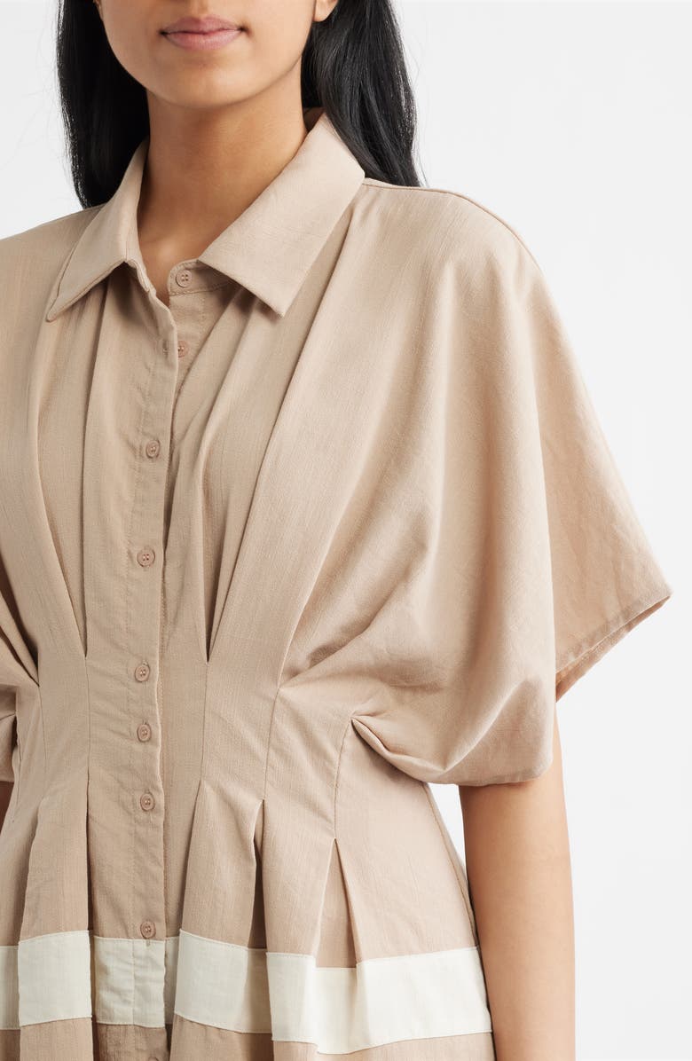 Mila Mae Pleated Shirtdress, Alternate, color, Taupe Cream