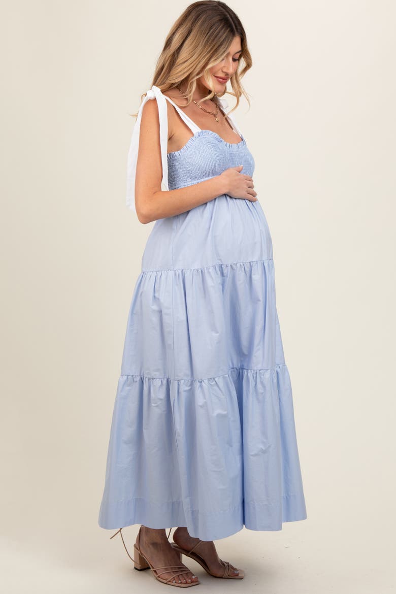 Blue Contrast Shoulder Straps Maxi Dress, Alternate, color, Light Blue