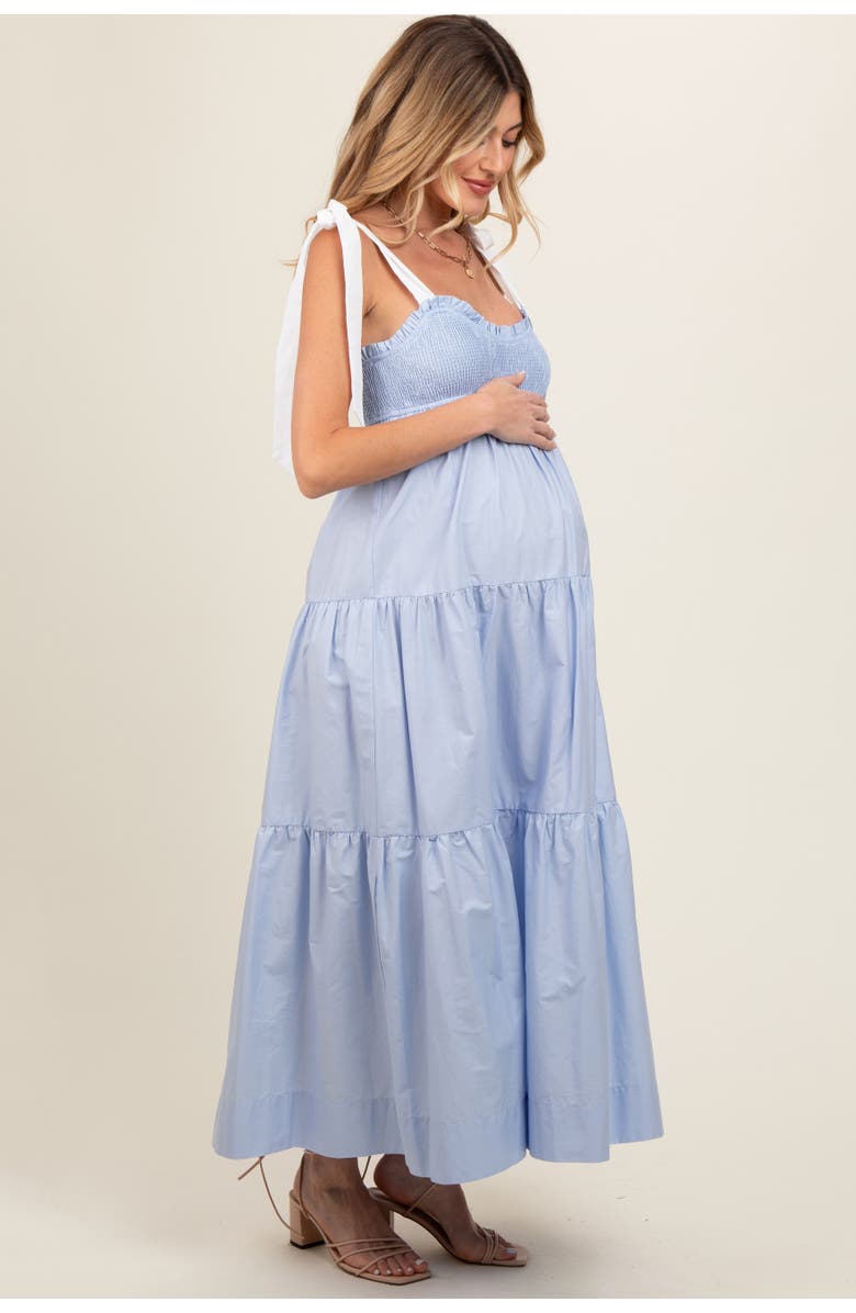 PinkBlush Blue Contrast Shoulder Straps Maxi Dress, Alternate, color, Light Blue