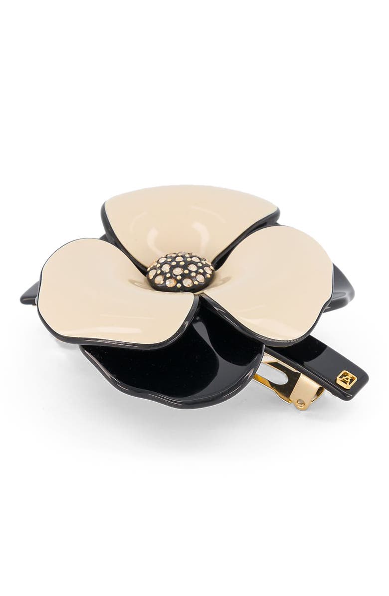 Alexandre de Paris Camelia acetate barette, Alternate, color, Beige And Black