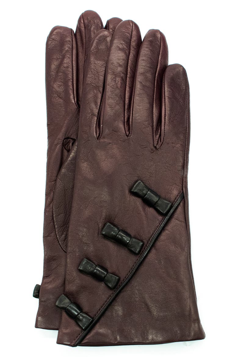 Bow Leather Gloves, Main, color, OXBLOOD/ BLACK