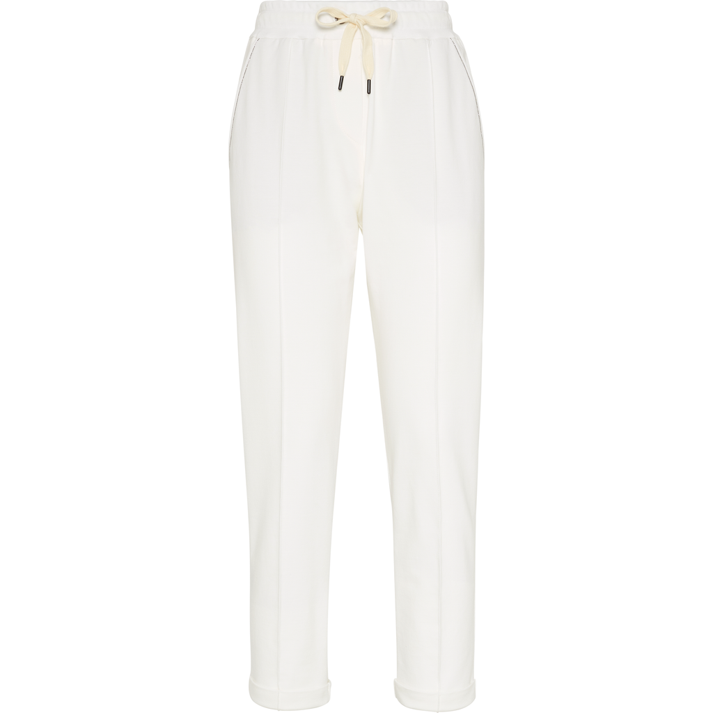 Brunello Cucinelli White Stretch Fleece Monili Track Trousers In White