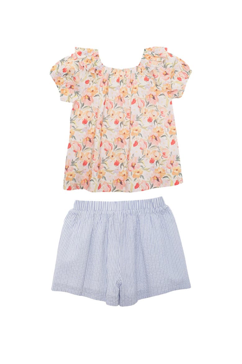 Blooming Florals Short Gathered Sleeve Two Piece Set, Alternate, color, Pink