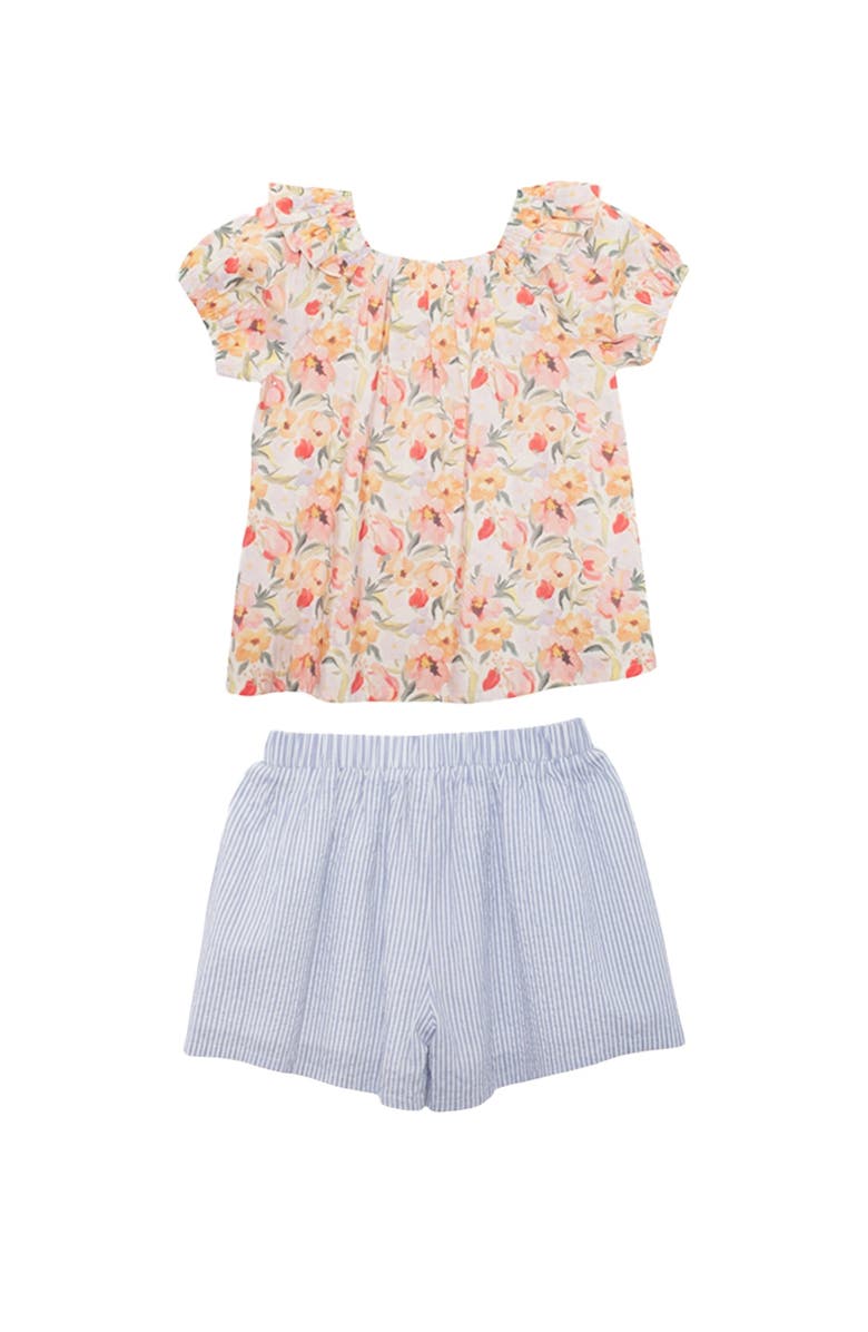 Mabel + Honey Blooming Florals Short Gathered Sleeve Two Piece Set, Alternate, color, Pink