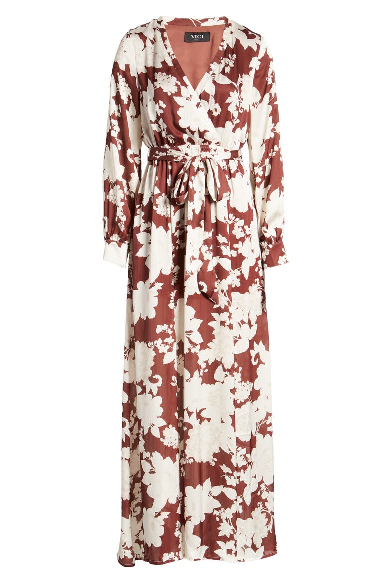 Collection Floral Print Long Sleeve Maxi Dress, Alternate, color, TAUPE/ BROWN