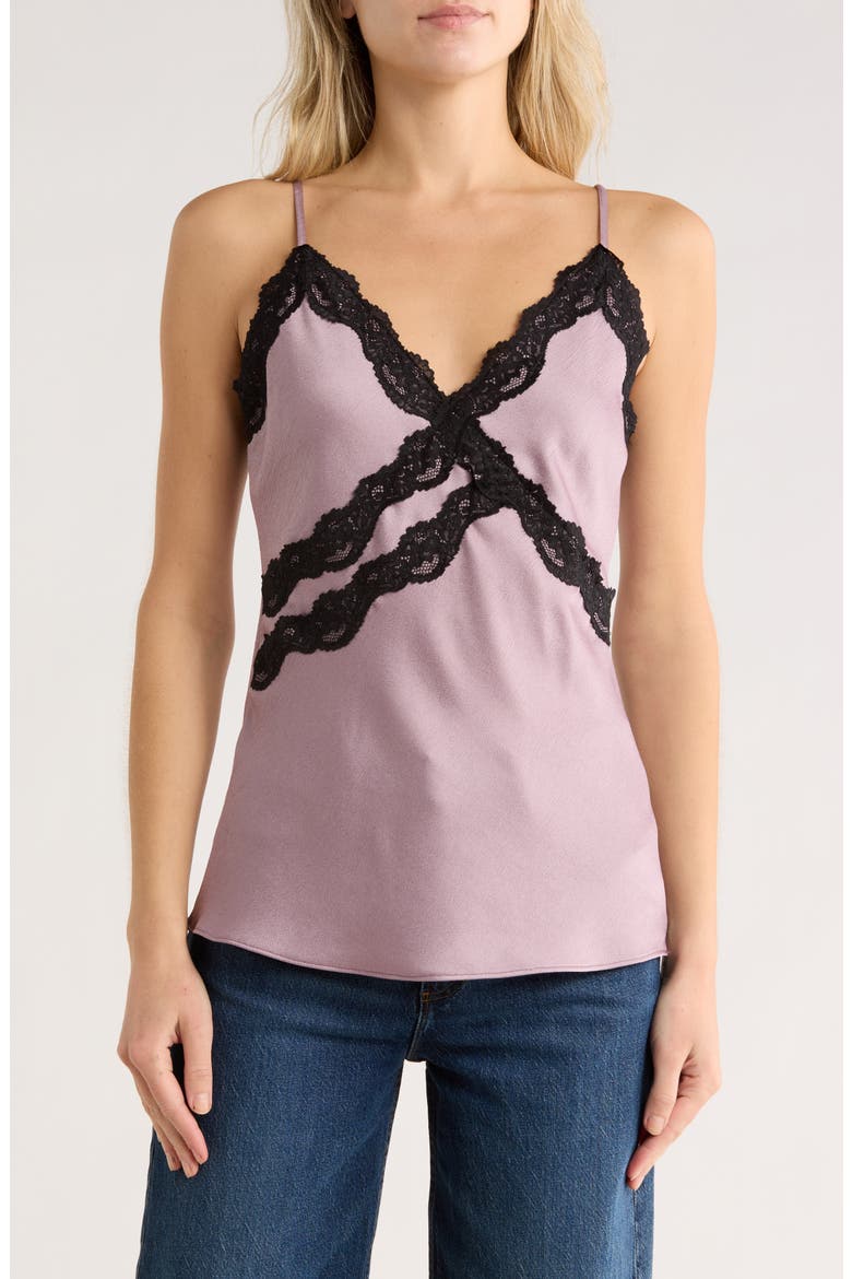 Lace Trim Satin Camisole, Main, color, PURPLE