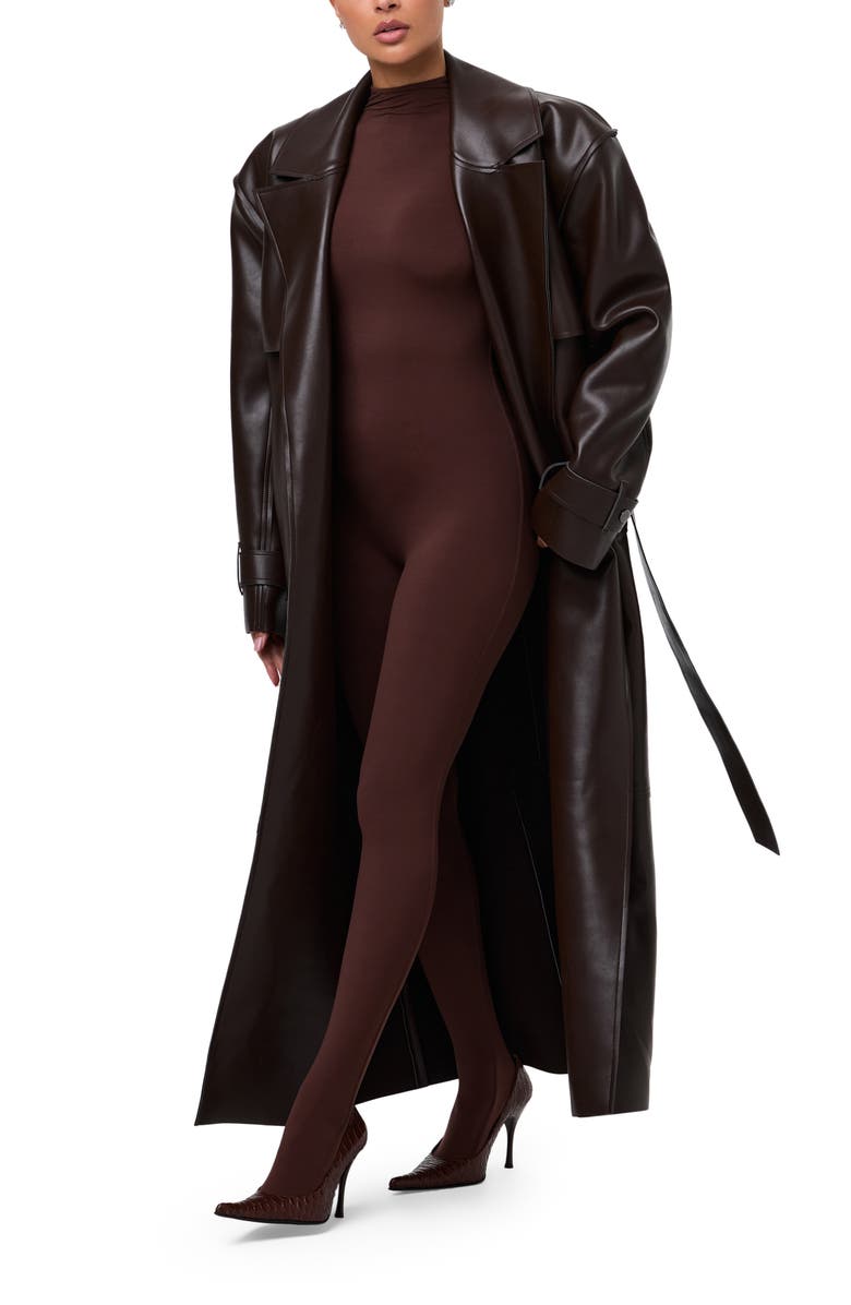 Naked Wardrobe Faux Leather Trench Coat, Alternate, color, Dark Chocolate
