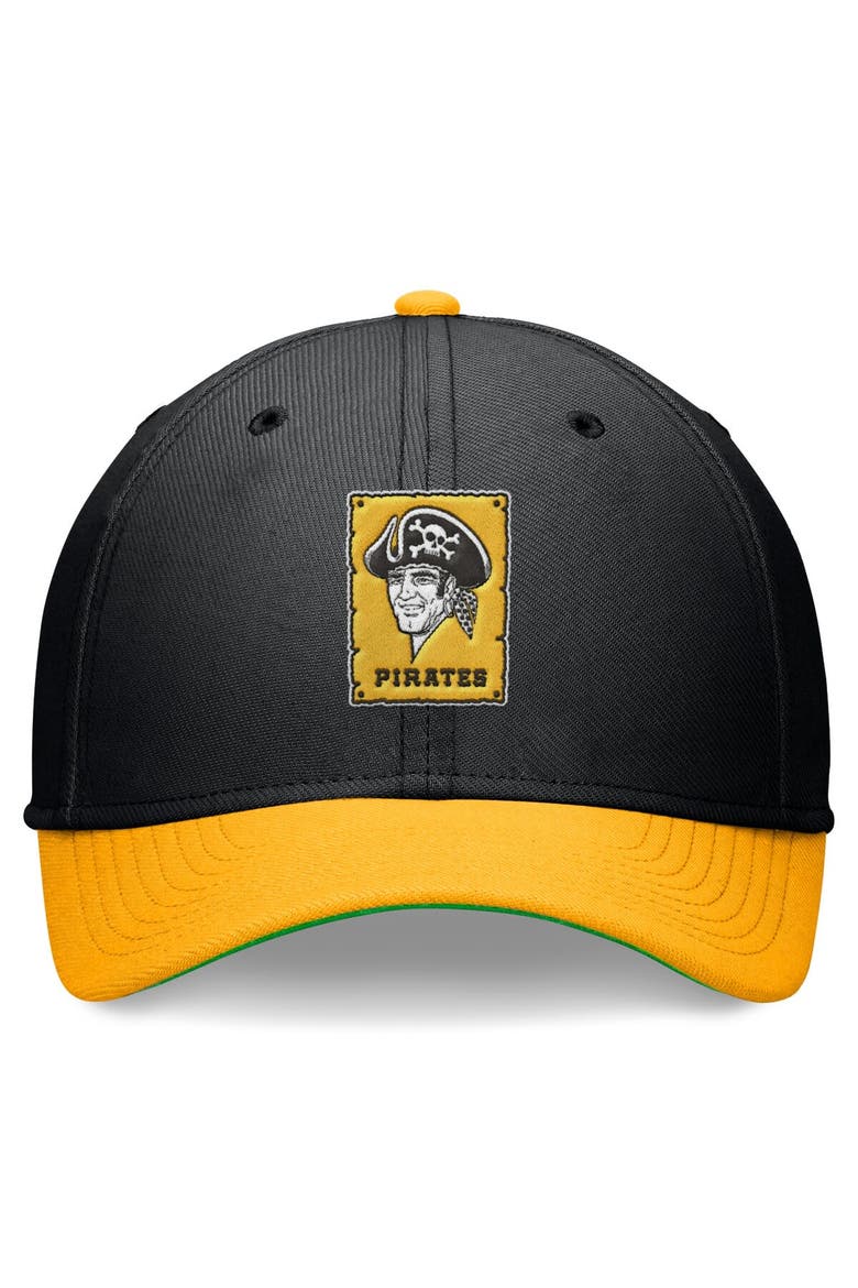 Men's Nike Black/Gold Pittsburgh Pirates Cooperstown Collection Rewind Swooshflex Performance Hat, Alternate, color, Black