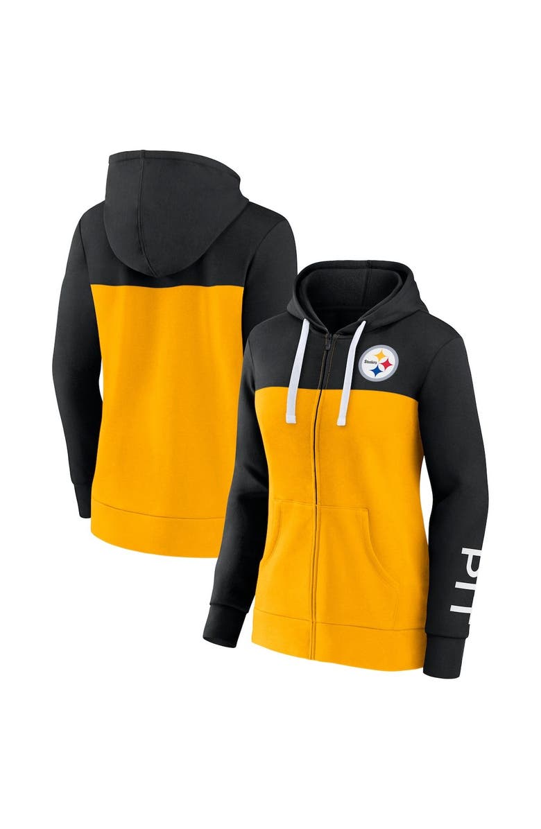 FANATICS Women's Fanatics Branded Black/Gold Pittsburgh Steelers Take The Field Color Block Full-Zip Hoodie, Alternate, color, 