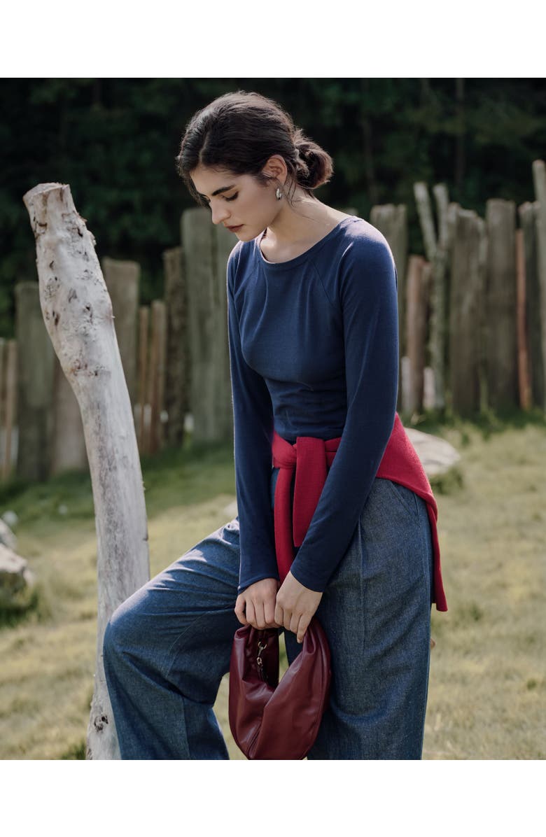 JUANA Hemp Essentials Cropped Raglan Tee, Alternate, color, Navy