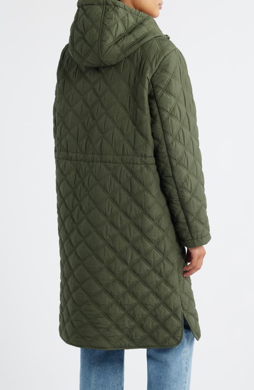 Bernardo Diamond Quilted Hooded Puffer Coat In Green