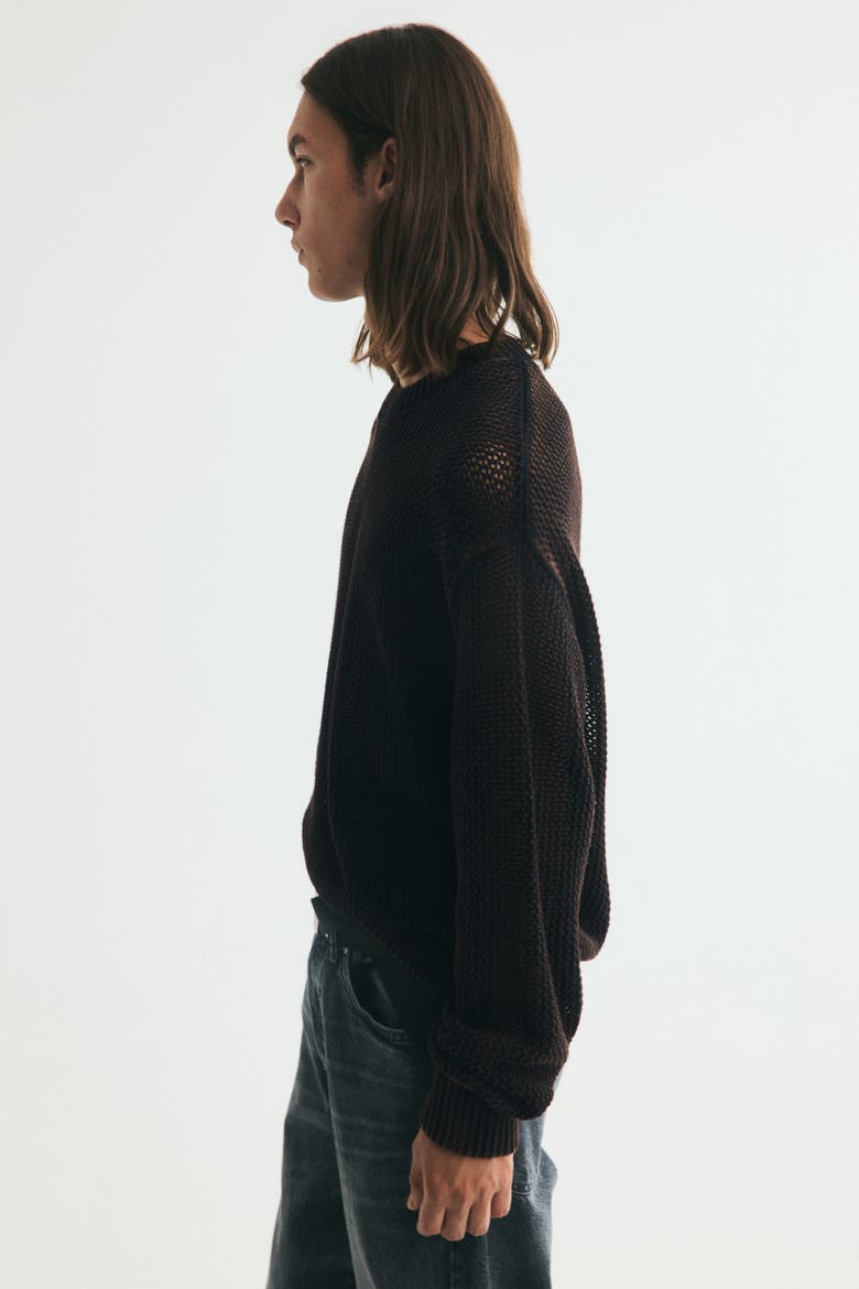 Loose-Fit Open-Knit Cotton Sweater, Alternate, color, Black