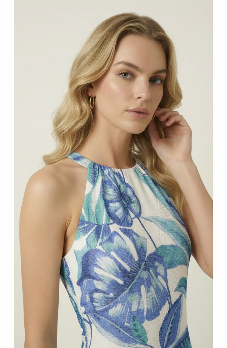 Modenaire Tropical Print Halter Neck Maxi Dress, Alternate, color, Tropical Print