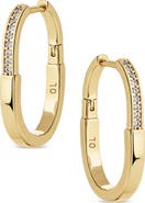 Sterling Forever Slim Pavé Oval Hoop Earrings