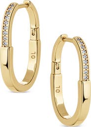Sterling Forever Slim Pavé Oval Hoop Earrings
