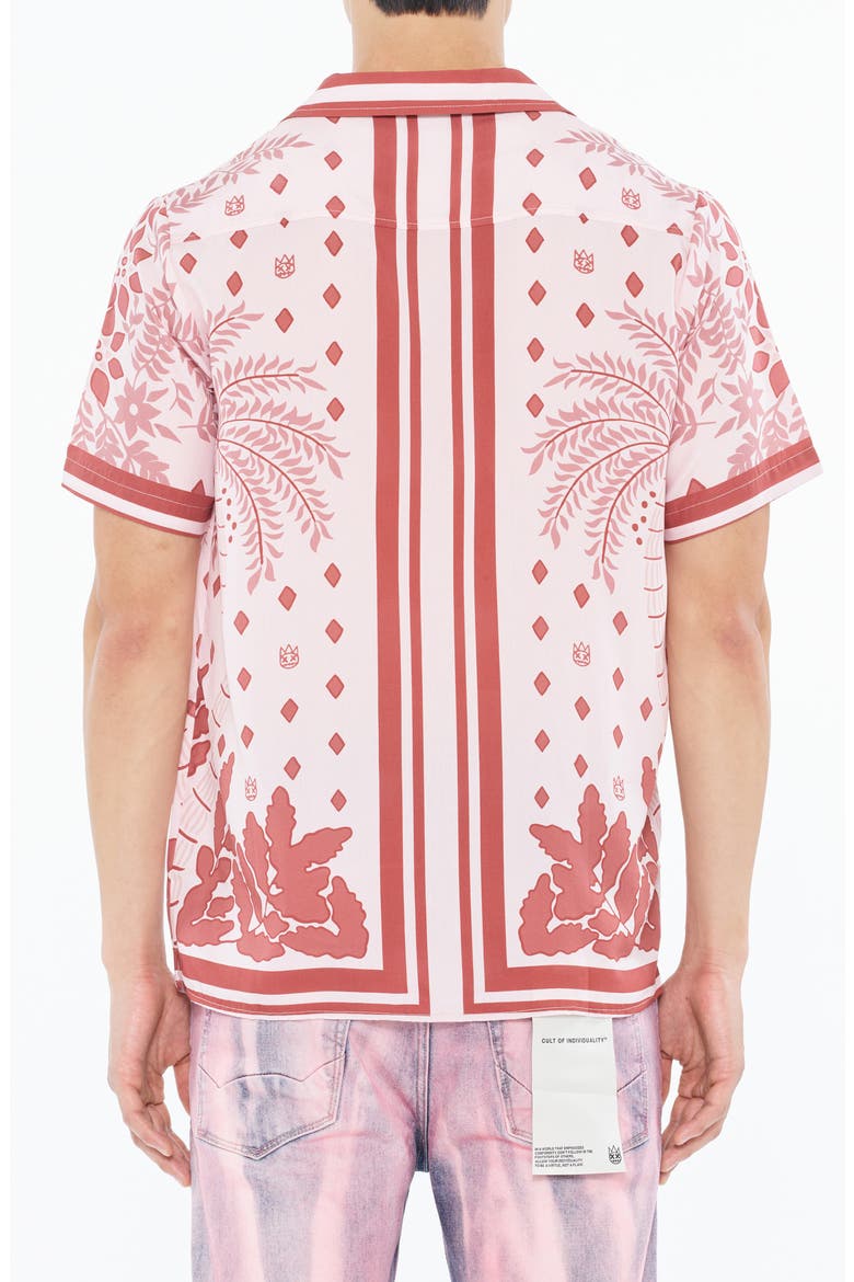 Border Print Short Sleeve Cotton Button-Up Shirt, Alternate, color, RETRO