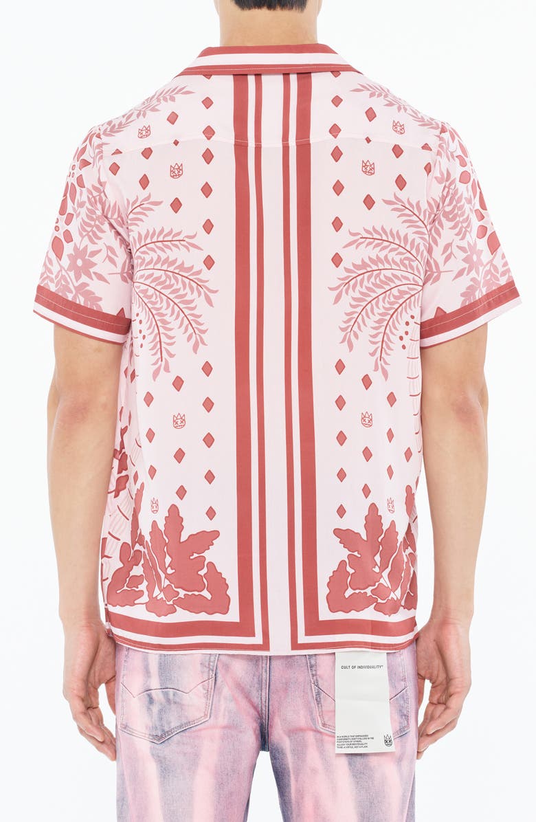 Cult of Individuality Border Print Short Sleeve Cotton Button-Up Shirt, Alternate, color, Retro