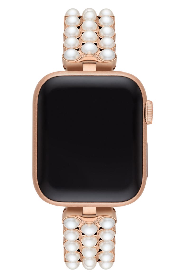 faux pearl 16mm Apple Watch® bracelet watchband, Alternate, color, WHITE