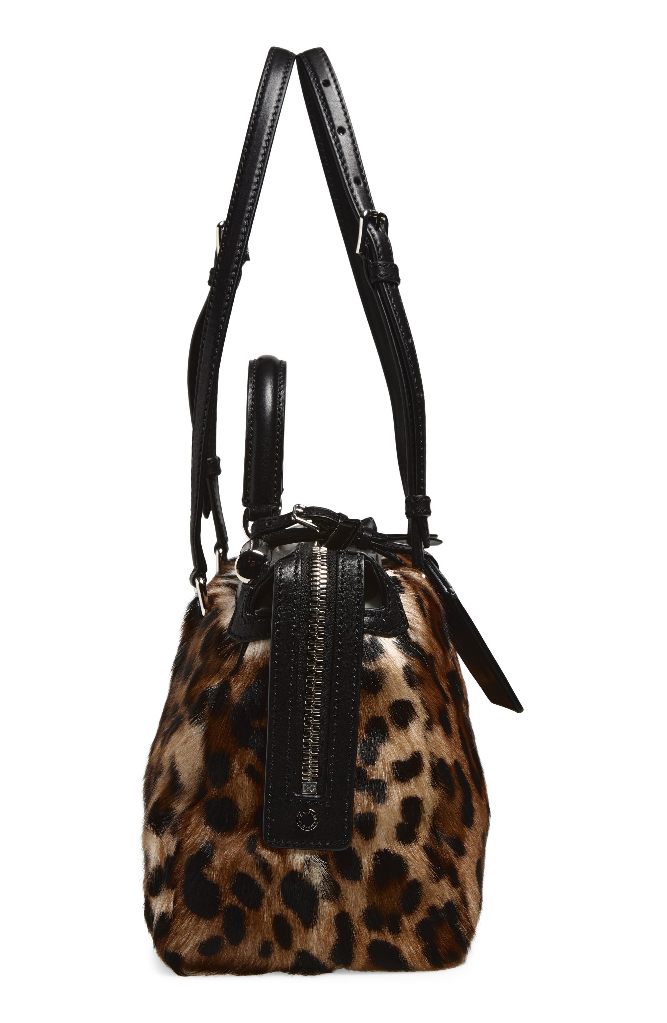 Dolce&Gabbana Rumble Leopard Print Genuine Calf Hair Satchel, Alternate, color, 89738 Leo/ Nero