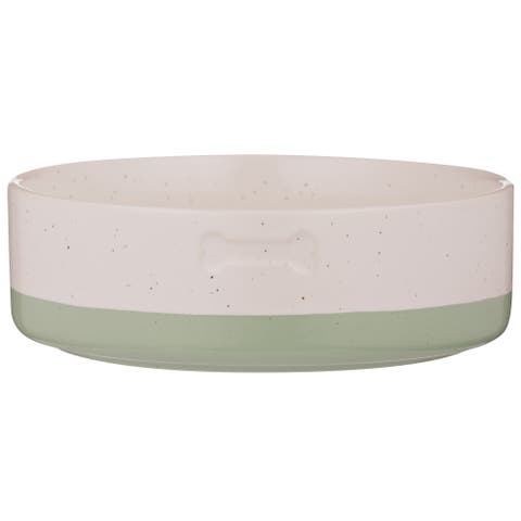 Speckle Dip Dog Bowl, 7 Inch, 28.7oz, Green, Cream