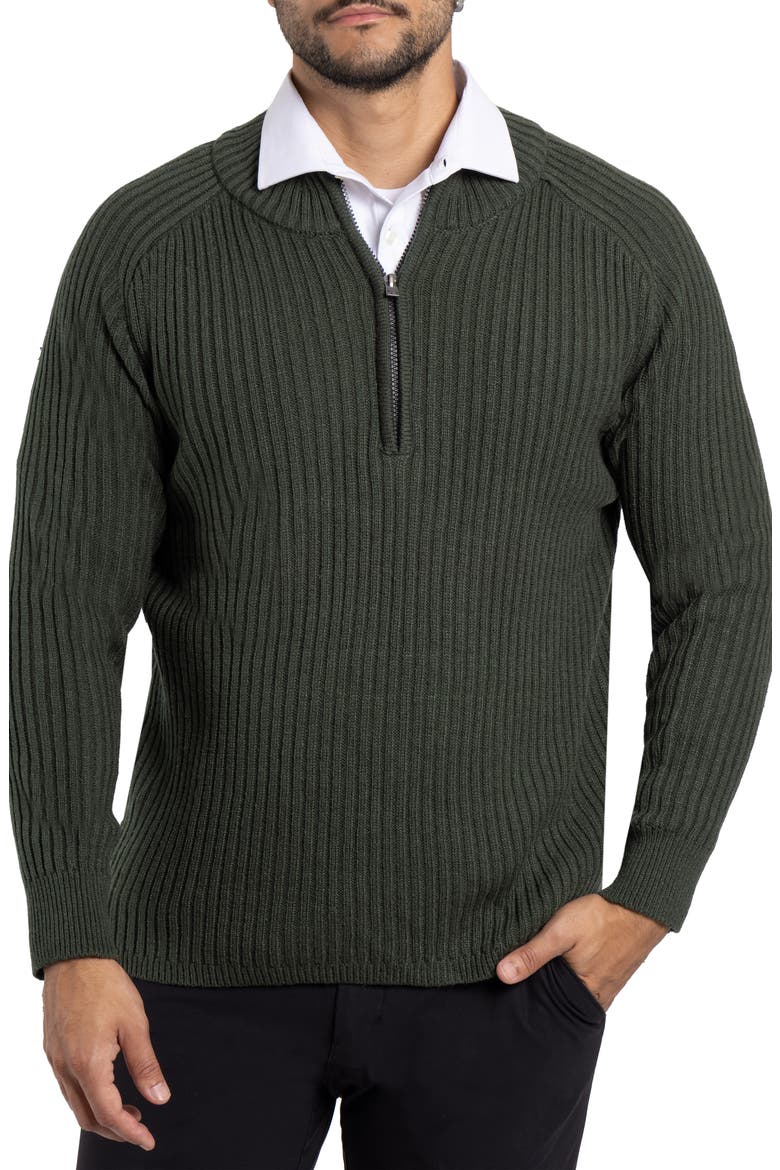 Rib Quarter Zip Sweater, Main, color, OLIVE