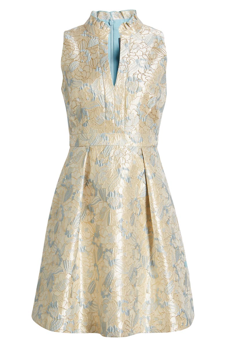 Vince Camuto Metallic Floral Jacquard Fit & Flare Dress, Alternate, color, 