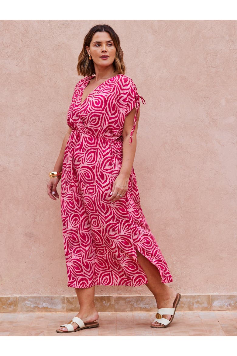 Abstract Print Gathered Midi Dress, Alternate, color, Pink