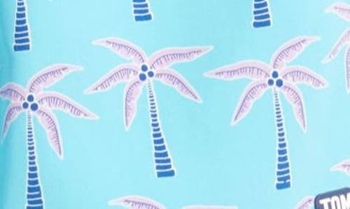 Tom & Teddy Palm Tree Print Swim Trunks In Aqua Violet
