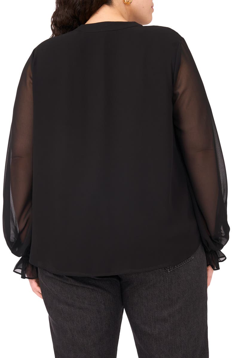 Vince Camuto Split Neck Sheer Long Sleeve Chiffon Top, Alternate, color, Rich Black