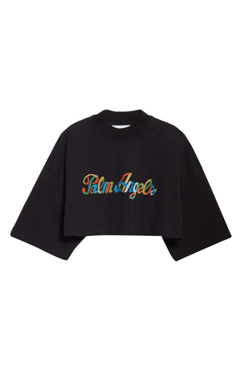 Palm Angels Embroidered Rainbow Crop Cotton Logo Tee, Alternate, color, 